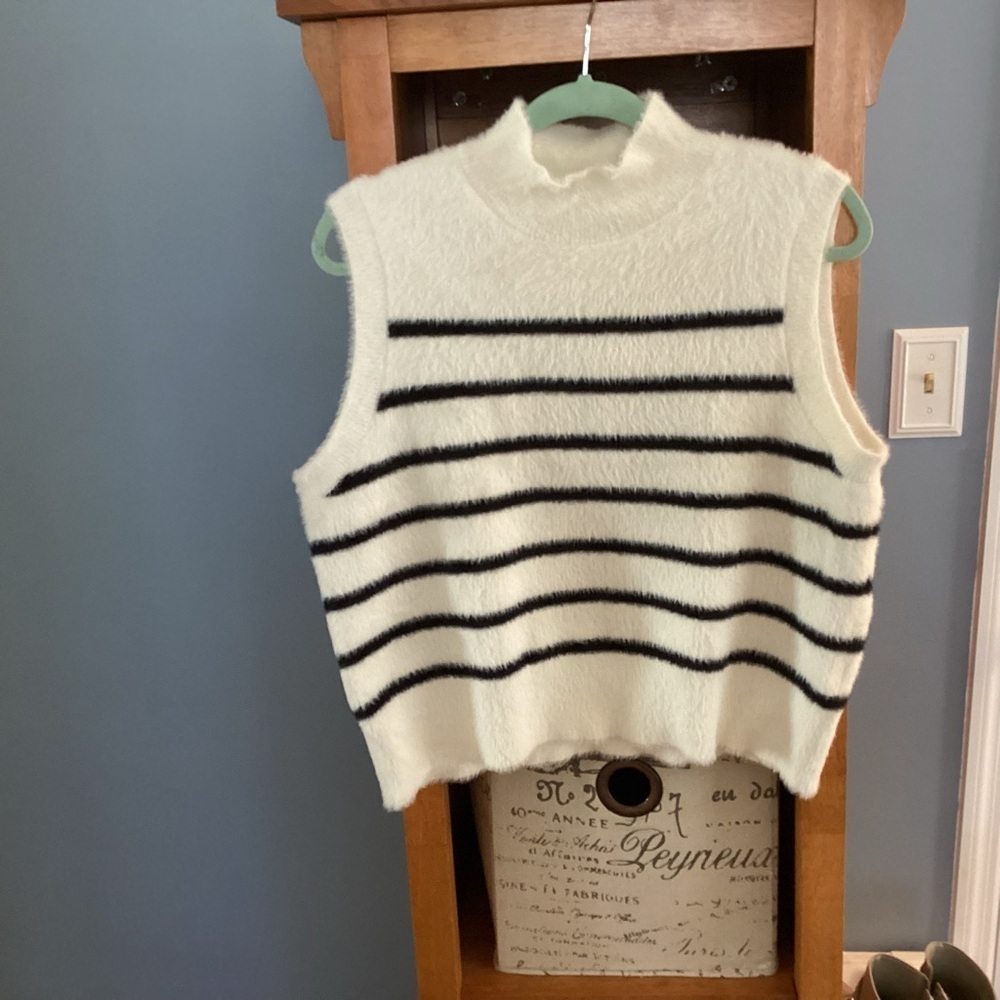 Striped Sleeveless Sweater - White and Blue